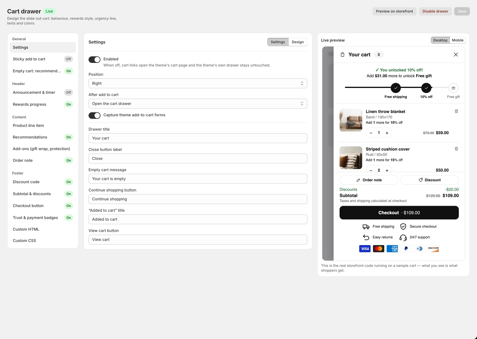 CartSuite cart drawer builder with live preview