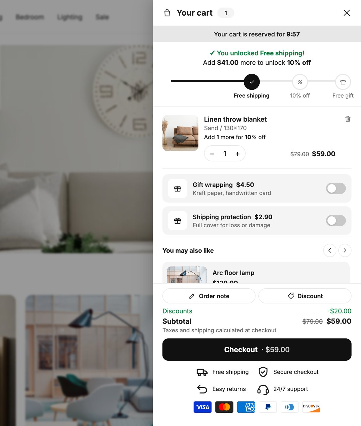 In-cart upsell carousel with a one-tap add button